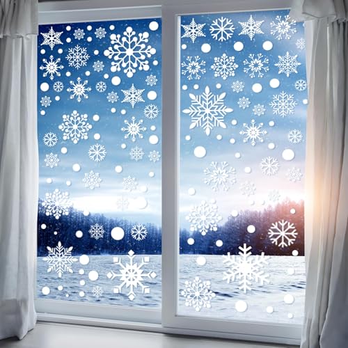 ROROP 321pcs Christmas Window Decals - 9 Sheets Snowflakes Design for Glass Windows (Snow)