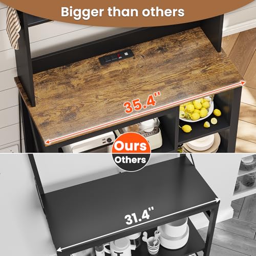 35.4-Inch Farmhouse Coffee Bar Cabinet with Power Outlet and LED Lights