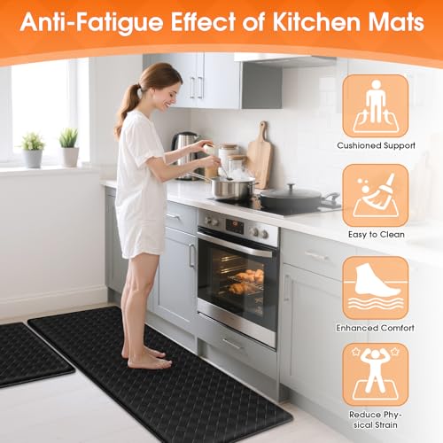 2-Piece Cushioned Anti-Fatigue Kitchen Mat Set, Non-Slip Waterproof Floor Mats