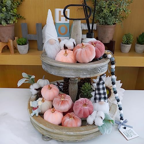 12 Pcs Small Velvet Pumpkins Set - 3-Inch Fabric Autumn Fall Decor