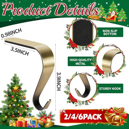 Non-Slip Metal Christmas Stocking Holders for Mantel - 4 Pack, Bronze