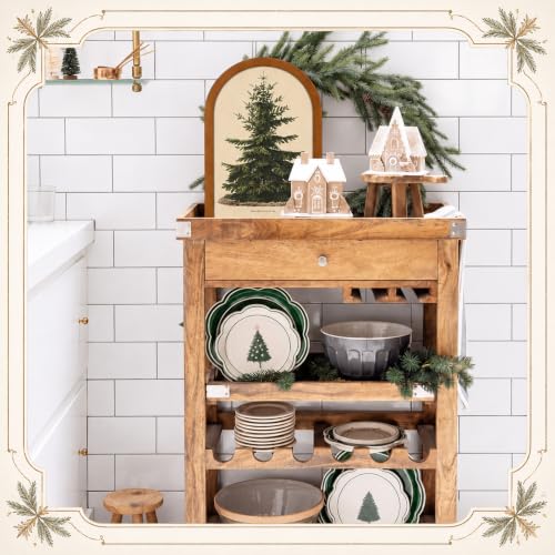 Qinyoung Rustic Wooden Christmas Tree Serving Tray 11" x 10" for Holiday Decor and Entertaining