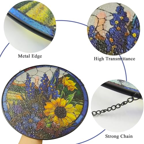Sunflower & Lavender Stained Glass Suncatcher - 9.8 Inch Hand-Painted Window Decor