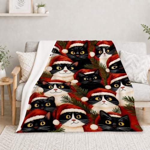 Nexlyth Christmas Cat Throw Blanket 50"x40" Super Soft Fleece Cozy Plush