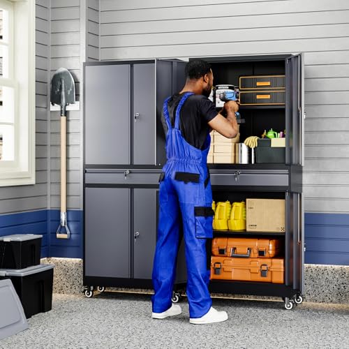 73" Metal Garage Storage Cabinet with Locking Doors, Drawer, and Shelves