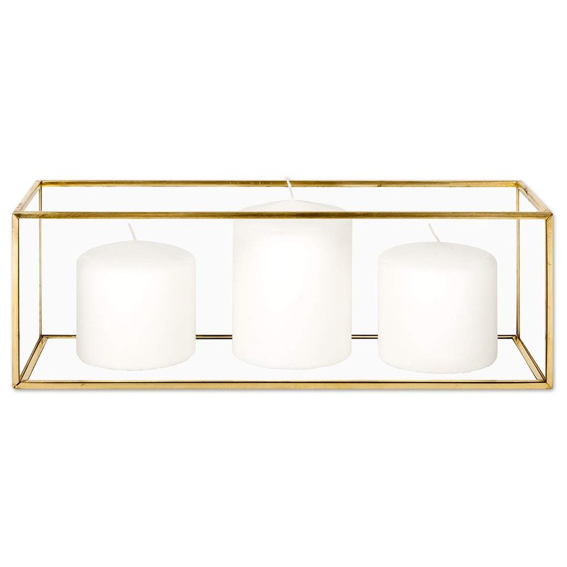 Koyal Wholesale 1 Pcs Long Glass Candle Holder Tray 24 Inch Gold and Glass Long Tray for Table Centerpiece, Rectangular Candle Holder, Long Gold Rectangle Tray, Wedding Table Centerpieces