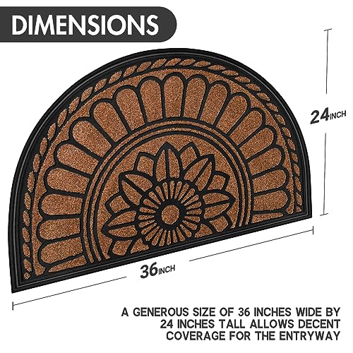 Half Round Rubber Door Mat 24x36 Inch - Non-Slip Heavy Duty Entrance Rug