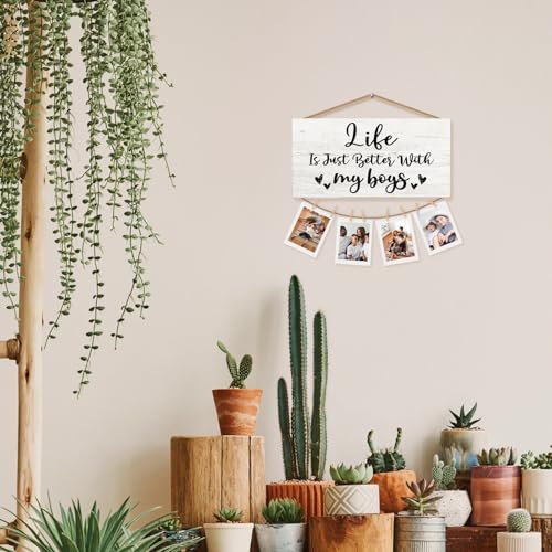 My Boys Wall Photo Frame - Rustic Hanging Picture Display for Mom Gifts