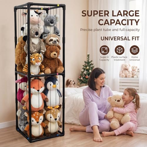 Large Stuffed Animal Storage Organizer with Elastic Cords, Black