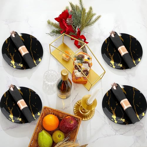 50 Pack Rose Gold & Black Plastic Silverware Set with Napkins - Disposable Party Utensils