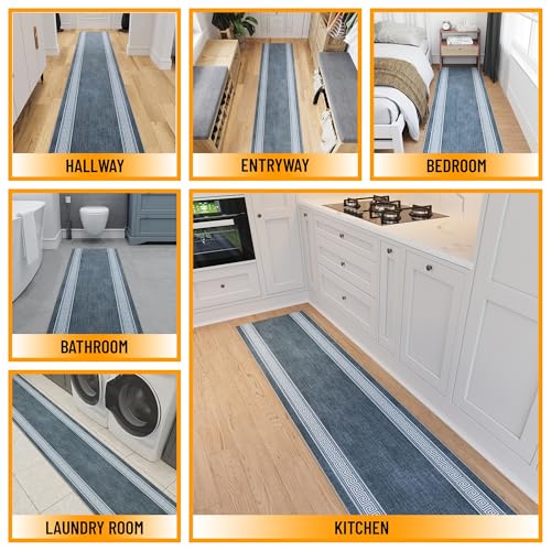Washable 2x8 Hallway Runner Rug with Non-Slip Backing - Greek Border