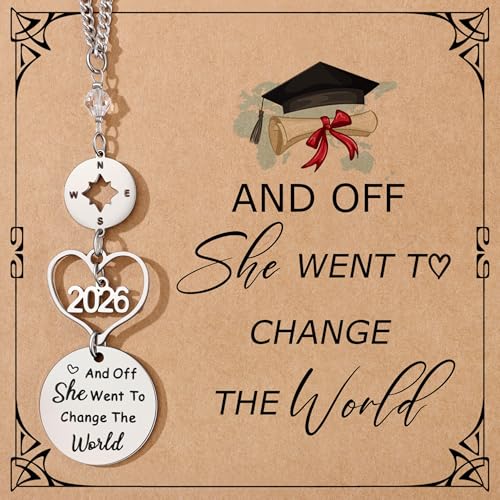 2026 Graduation Car Rear View Mirror Charm - Stainless Steel Compass Gift