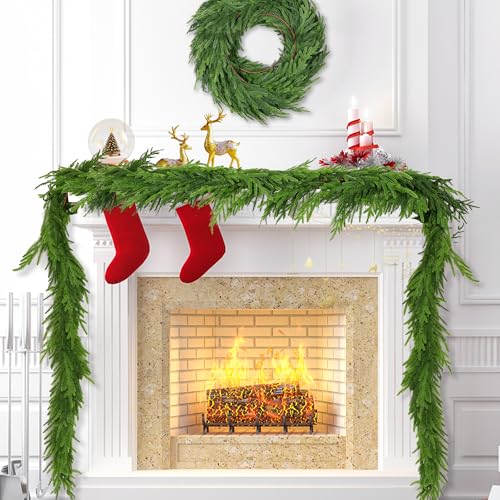 Envotek 9 FT Mixed Green Norfolk Pine Garland Artificial Holiday Decor for Indoor & Outdoor Christmas