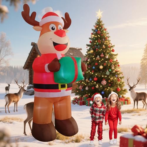 12FT Christmas Inflatable Reindeer with LED Lights Outdoor Yard Decor
