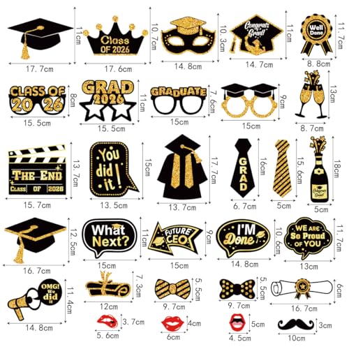 30pcs 2026 Graduation Photo Booth Props - Premium Cardstock Party Decor