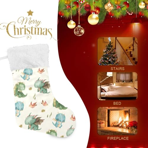 Kigai Dragon Christmas Stocking 17.7" Plush Faux Fur Large Hanging Decor