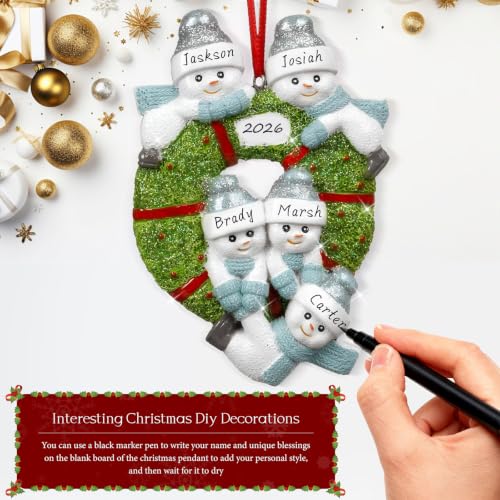 Personalized Wreath Snowman Family of 6 Christmas Ornament 2026 - YXFEIR