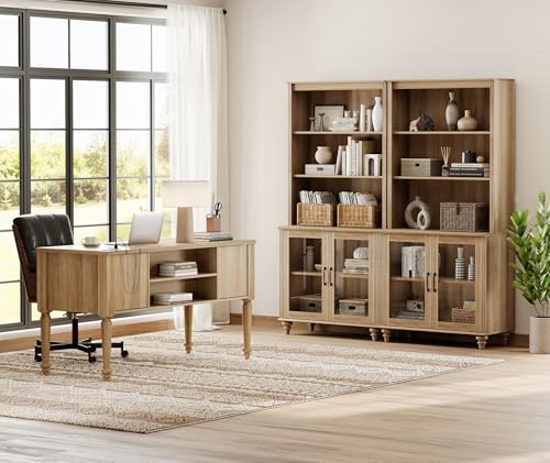 56" Executive Desk and 72" Tall Glass Door Bookcase Office Furniture Set