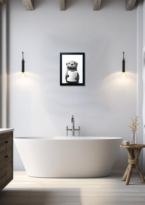 Funny Bathroom Wall Art - Framed Black and White Raccoon Canvas Print | Humorous Decor for Your Bathroom