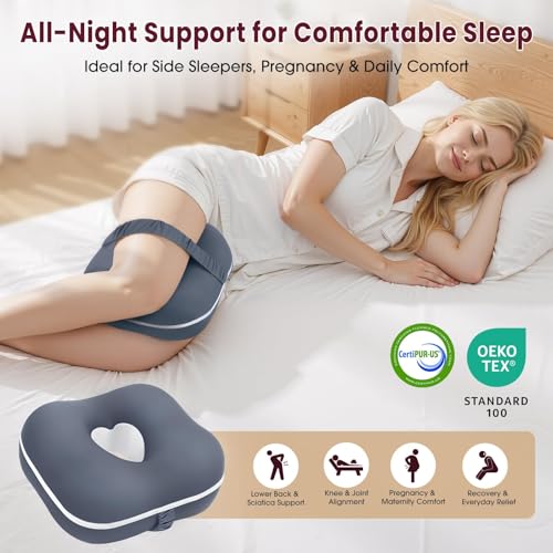 Memory Foam Knee Pillow for Side Sleepers with Adjustable Strap