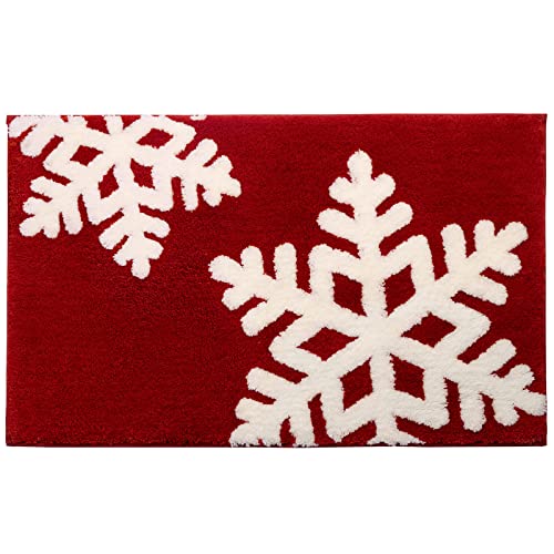 DEXDE Red Christmas Bathroom Rug 20x32 Inch Non-Slip Microfiber Bath Mat