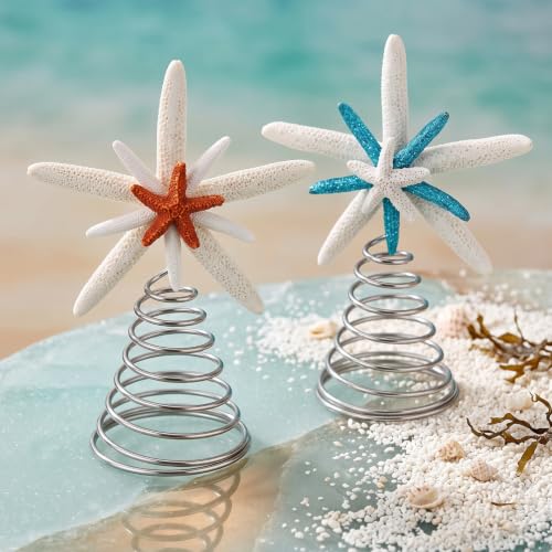 Janinka 2-Pack Mini Starfish Christmas Tree Topper – 3.15 x 4 in Coastal Decor