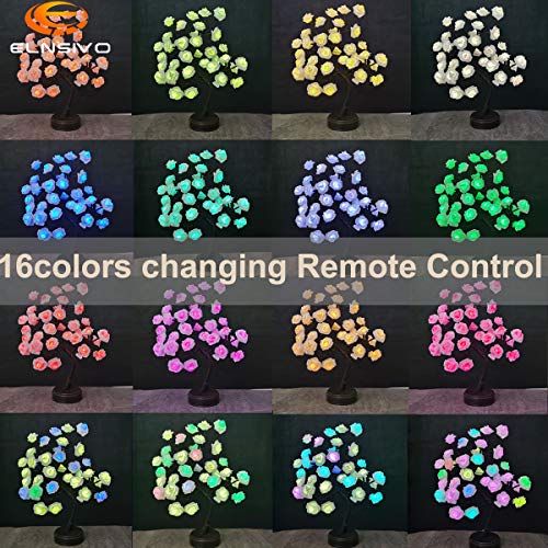 18-Color LED Rose Tree Lamp with Remote, Multicolor Tabletop Flower Light
