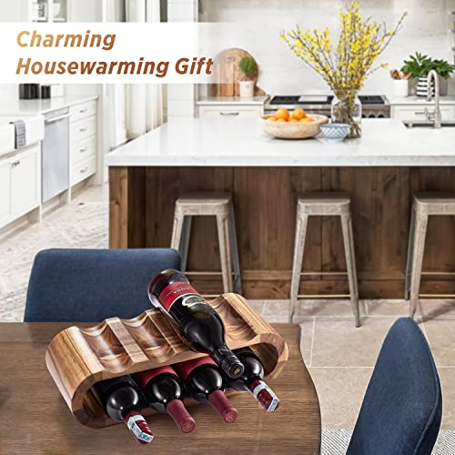 8-Bottle Wooden Wine Rack, Freestanding Acacia Countertop Wine Holder