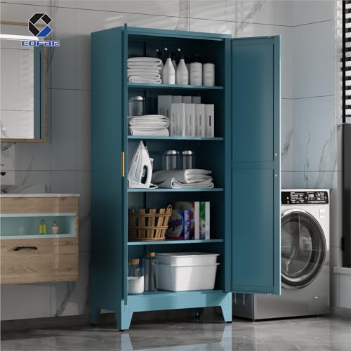 71" Tall Metal Kitchen Pantry Cabinet with Doors & 4 Adjustable Shelves