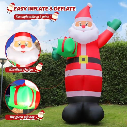 10 ft Christmas Inflatable Santa Claus with Gift Box - LED Outdoor Yard Decor