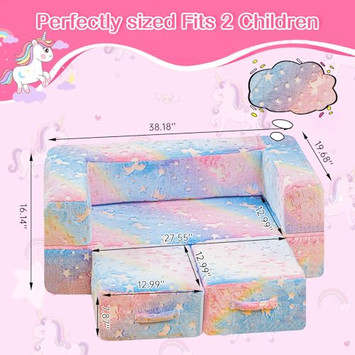 Glow in the Dark Toddler Play Couch - Convertible Foam Lounge for Kids