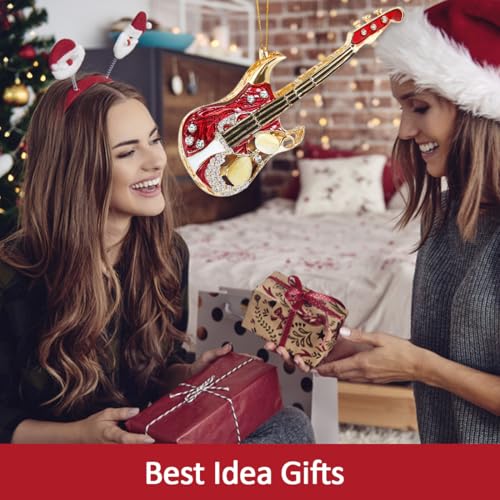 BAOXUE Guitar Christmas Ornament - Miniature Red Electric Guitar, Music Lover Gift, Guitar Decoration for Tree, Festive Holiday Decor - Variation: Guitar