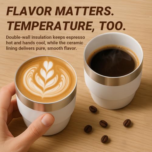 Cafezi Black 4 oz Espresso Cup with Ceramic Lining & Double-Wall Insulation