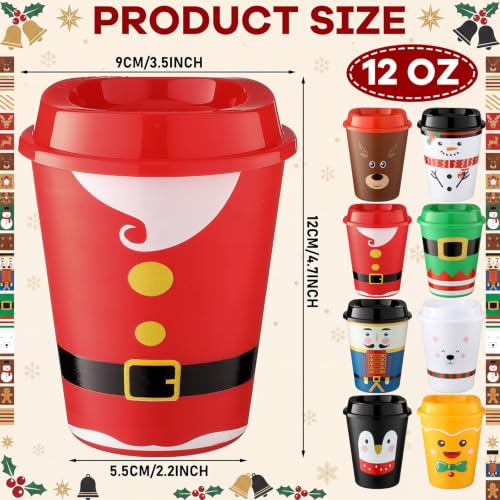 Rtteri 24 Pack Christmas Coffee Cups with Lids - 12oz Plastic Tumbler Set