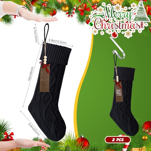 Black 2-Pack 18-Inch Christmas Stockings with Metal Hooks & Name Tags