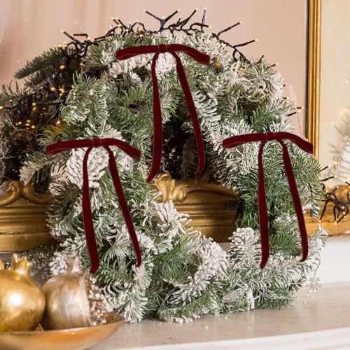 OVQ Burgundy Red Velvet Christmas Bows - 24 Pcs Holiday Ribbon Decorations