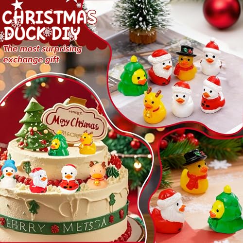 Exasinine 50pc Christmas Ducks Mini Resin Figurines – 10 Styles Stocking Stuffers