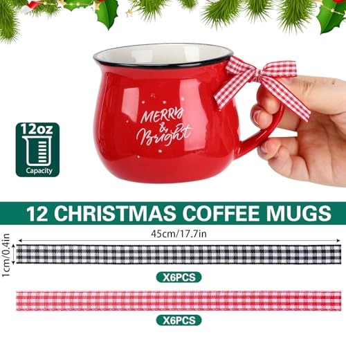 Zubebe 12-Piece Christmas Coffee Mug Set 12 oz Red & White Holiday Ceramic Cups