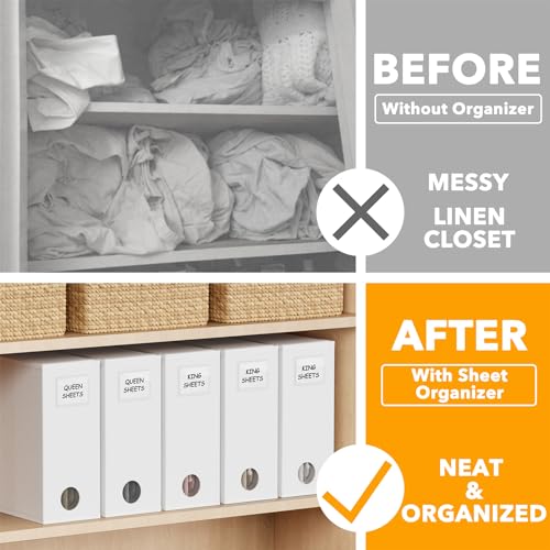 5-Pack Foldable Bed Sheet Organizers for Linen Closet with Label Cards