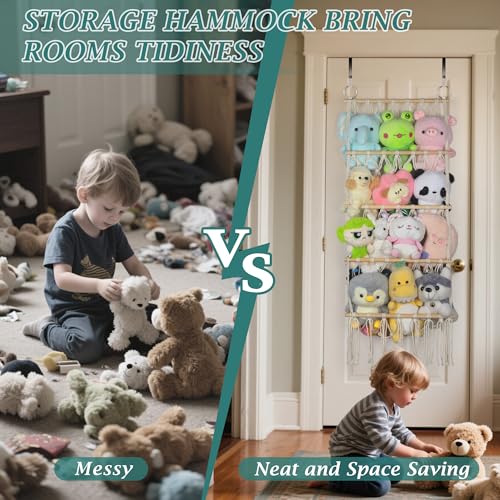 Boho Over-the-Door Stuffed Animal Organizer Hanging Toy Storage Hammock