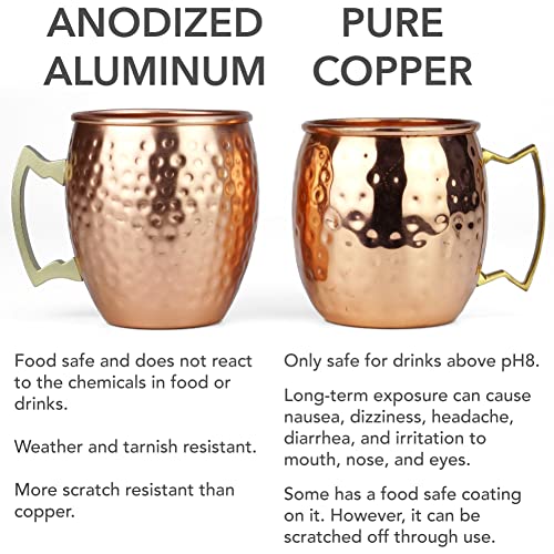 Arora Copper 19oz Set of 4 Aluminum Hammered Moscow Mule Mugs - Cocktail & Drink Cups