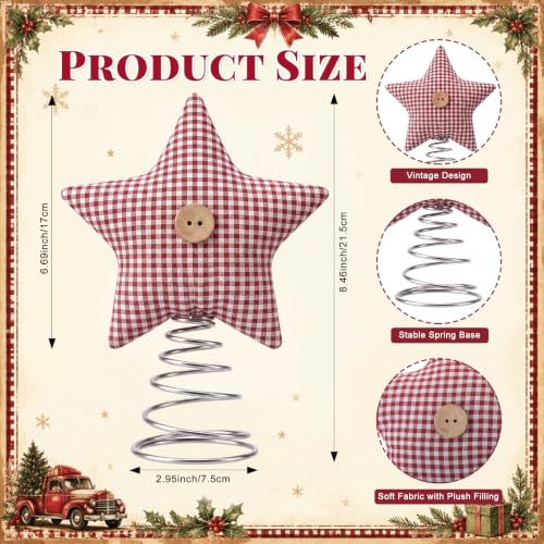 Yunlly Rustic Plaid Star Christmas Tree Topper 8.5" Farmhouse Holiday Decor
