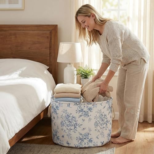 Large Floral Nursery Storage Basket - Collapsible Toy Bin & Laundry Hamper