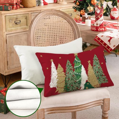 ARGOOG Dark Red Velvet Christmas Pillow Cover 12x20 Inch Tree Decor