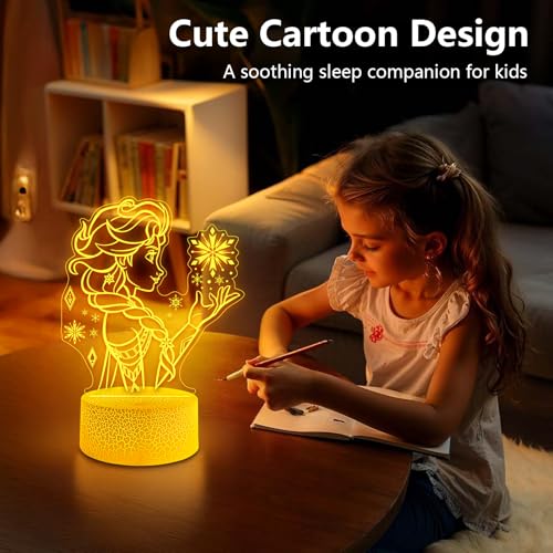 Elsa 16-Color 3D Princess Night Light with Remote - Kids Bedroom Decor