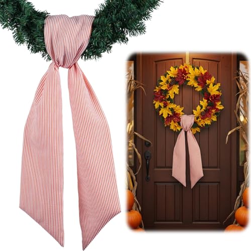 Orange Striped Wreath Sash for Front Door - 5.12" x 54" Fall Decor