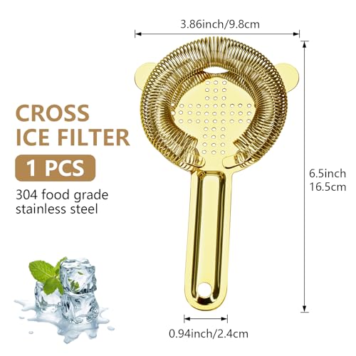 Gold Stainless Steel Cocktail Strainer - Professional Bar Tool with Wire Spring