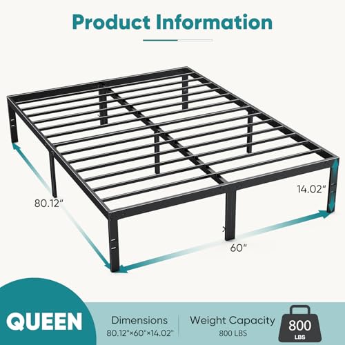 14 Inch Queen Metal Platform Bed Frame with Under-Bed Storage, Black
