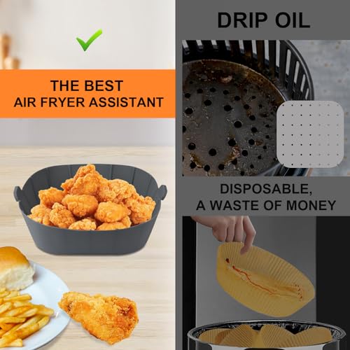 3 Pack Square Silicone Air Fryer Liners for 1-2.6 Qt Mini Air Fryers