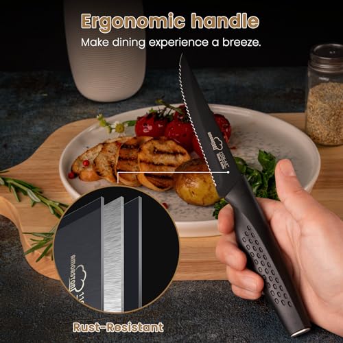 8-Piece Serrated Steak Knife Set, Stainless Steel Rust-Resistant Kitchen Knives